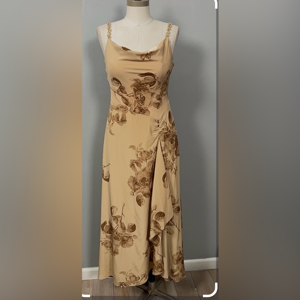 Vintage Asymmetrical Dress in Tan and Brown